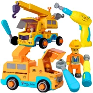 Samochody i pojazdy dla dzieci - CIĘŻARÓWKA Z DŹWIGIEM POJAZD BUDOWLANY SAMOCHÓD DO SKRĘCANIA Z WIERTARKĄ - miniaturka - grafika 1