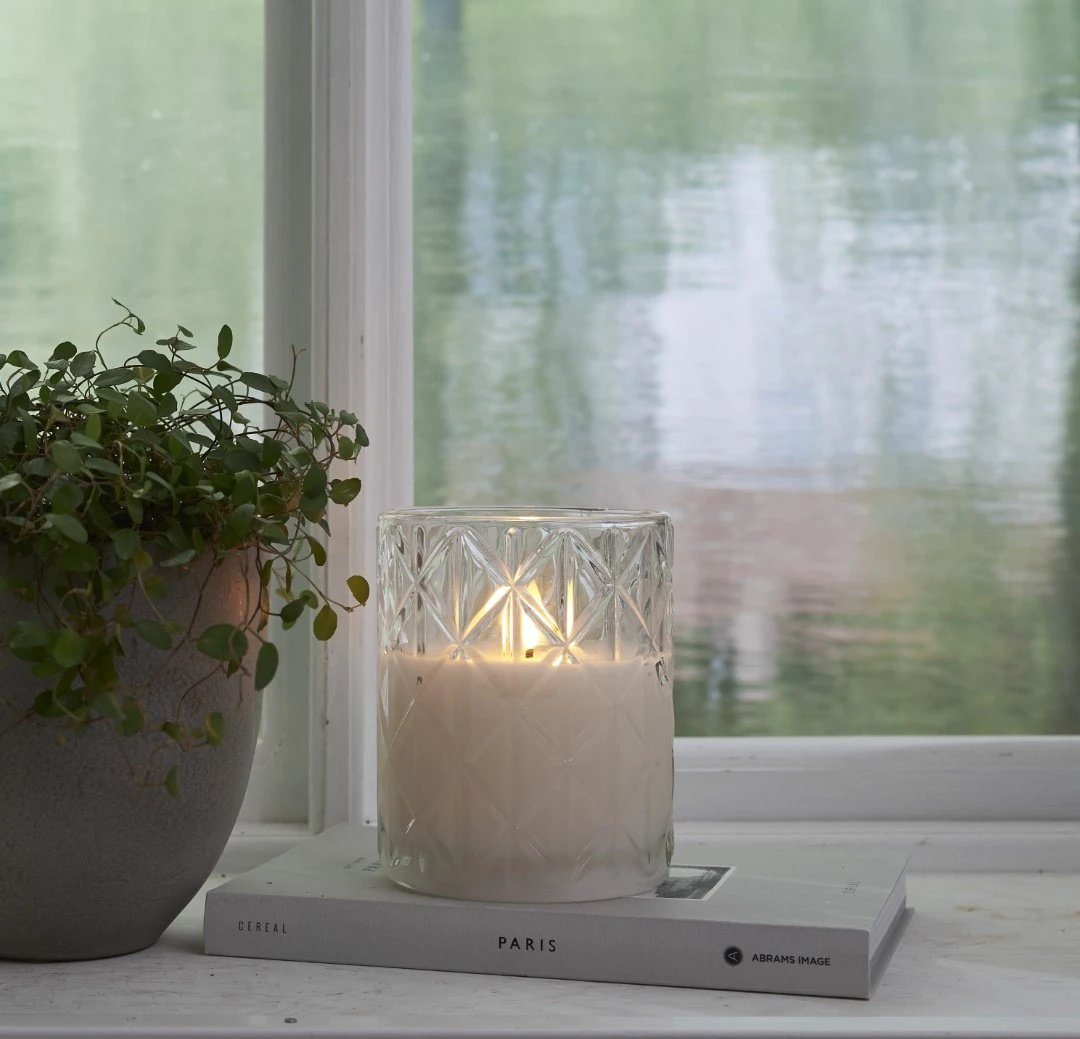 Świeca Led szklana woskowa FLAMME ROMB 12,5cm