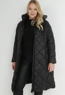 Kurtki damskie - Czarna Kurtka Długa Pikowana z Kapturem Conn - miniaturka - grafika 1