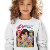 Bluzy dla dziewczynek - Bluza Dziecięca Biała SAJA CREW Do Przedszkola K-pop Muzyka Wz Rozm 140 cm - miniaturka - grafika 1