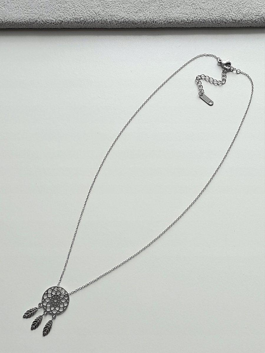 celebrytka naszyjnik łapacz snów srebrny 45cm STAL