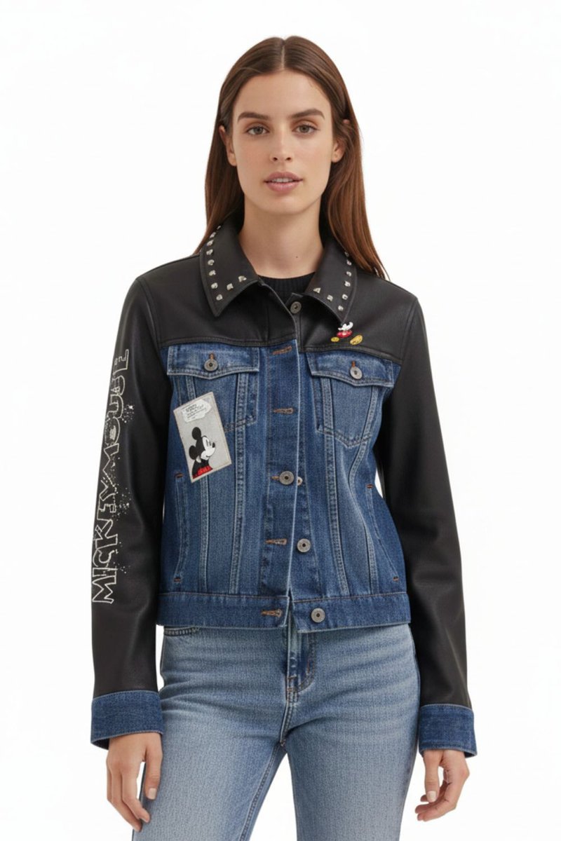 Kurtka damska Desigual Patch Mickey jeansowa eko skóra -XXL