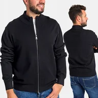 Swetry męskie - Sweter Męski z Wiskozą Gładki Rozpinany z Zamkiem Elegancki Modny Czarny M - miniaturka - grafika 1