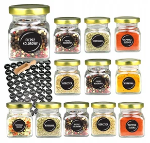 Słoiki na przyprawy 120 ml x12 szt ze złotą zakrętką 90 etykiet czerpak - Pojemniki kuchenne - miniaturka - grafika 1