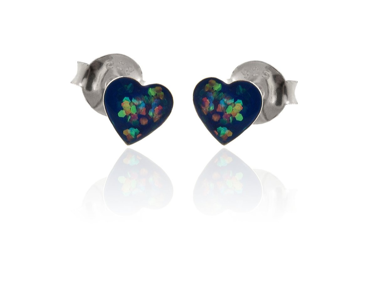 Kolczyki srebrne Serca z Granatową brokatową masą k3686-4