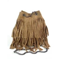 Torebki damskie - ZAMSZOWA LISTONOSZKA WOREK FRĘDZLE WŁOSKA SKÓRZANA CAMEL TOREBKA WL45C - miniaturka - grafika 1