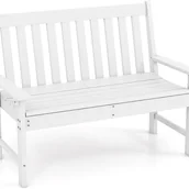 Ławki ogrodowe - Ławka Ogrodowa dla 2 Osób, Ławka Zewnętrzna z HDPE z Oparciem i Podłokietnikami, Nośność 320 kg, na Patio, Taras, Balkon, 132 x 65 x 91 cm (Biała) - miniaturka - grafika 1