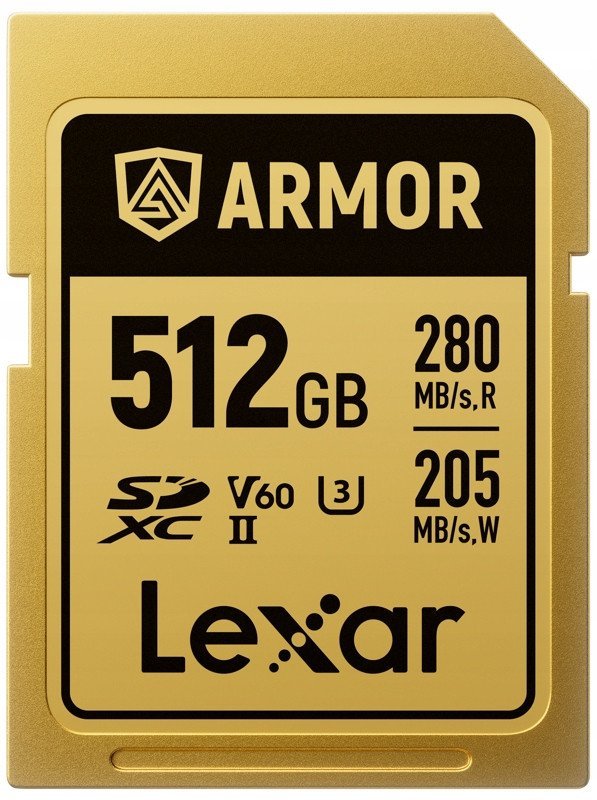 Lexar SDXC ARMOR Gold UHS-II U3, Stainless Steel, IP68 R280/W210 V60 512GB