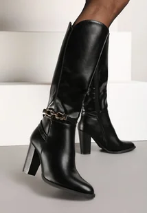 Czarne Kozaki na Słupku z Minimalistyczną Klamerką Vortifra - Kozaki damskie - miniaturka - grafika 1