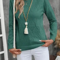 Swetry damskie - TEMU Europejska i Amerykańska Casualowa Bluzka z Okrągłym Dekoltem, Prześwitująca, Luźna, Jednokolorowa, Elegancka, Modna, Uniwersalna, - miniaturka - grafika 1