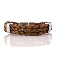 Bransolety męskie - Bransoletka skórzana camelowa EM T9 - EM Men's Accessories - miniaturka - grafika 1