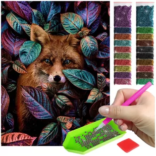 Haft Diamentowy ARTULIO, Obraz DIY 5D, Diamond Painting, Mozaika diamentowa 30x40cm (Lis wśród malowniczych liści) + zestaw akcesoriów - Zabawki kreatywne - miniaturka - grafika 1