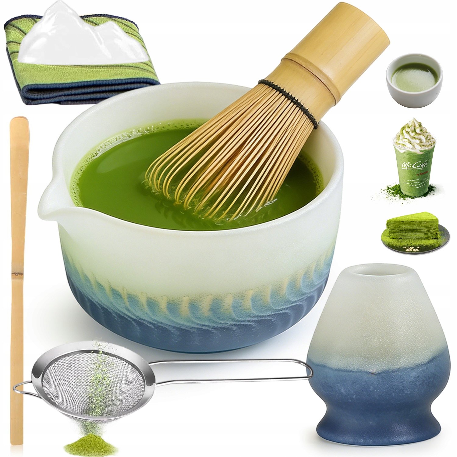 Zestaw Do Herbaty Matcha 7-ELEMENTOWY Bambusowy Z Ceramiką Miotełka