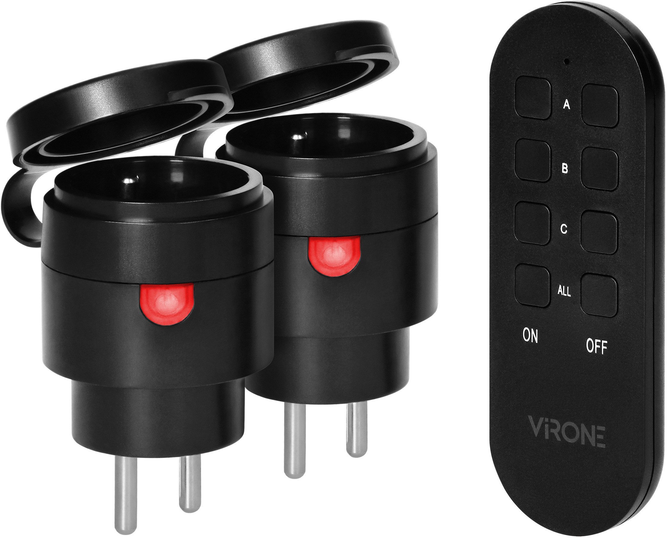 Zestaw bezprzewodowych gniazd MINI Schuko, sterowanych pilotem 2+1, 2300W, IP44