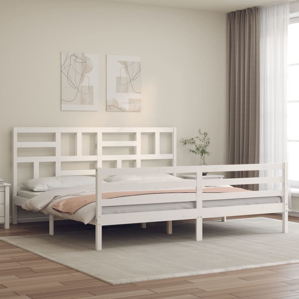 Łóżko z litego drewna z białym zagłówkiem 200x200 cm