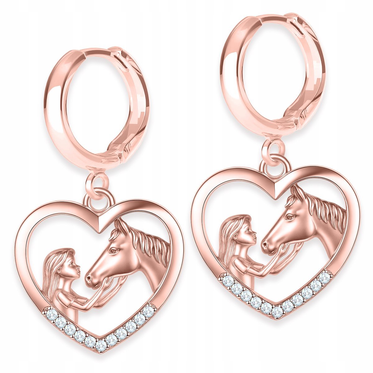 Kolczyki Pozłacane dla Dziewczynki z Koniem Love Horse Serce Koń SREBRO 925