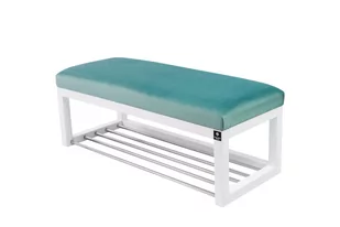 Ławka na buty LPG-4 140cm EMRAWOOD drewno lite kolor biały siedzisko gładkie kolor miętowy - Ławki do przedpokoju - miniaturka - grafika 1