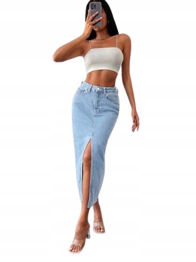 SHEIN JEANSOWA SPÓDNICA MIDI Z ROZCIĘCIEM I KIESZENIAMI 34 1LA