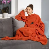 Szlafroki damskie - Szlafrok Koc Z Rękawami Polar Pomarańczowy Rudy - miniaturka - grafika 1