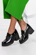 Mokasyny damskie - Czarne mokasyny skórzane lakierowane damskie na słupku z cyrkoniami PRODUKT POLSKI Casu 20157-39 - miniaturka - grafika 1