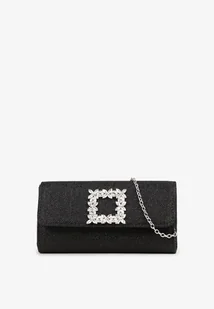 Czarna Torebka Kopertówka z Łańcuszkiem i Aplikacją w Kształcie Klamry Ahenli - Torebki damskie - miniaturka - grafika 1