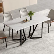 Stoły - Nowoczesny rozkładany stół jadalny z wzorem marmuru i regulowanymi metalowymi nogami, idealny do jadalni i kuchni (biały + czarny) - miniaturka - grafika 1