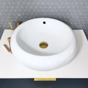 Umywalki - Massi Umywalka ceramiczna nablatowa okrągła biała bez otworu na baterię 50 cm PLAKO - miniaturka - grafika 1