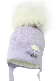 Dziewczęca czapka na zimę KAMILA z pomponem lawendowy - Czapki dla dzieci - miniaturka - grafika 1