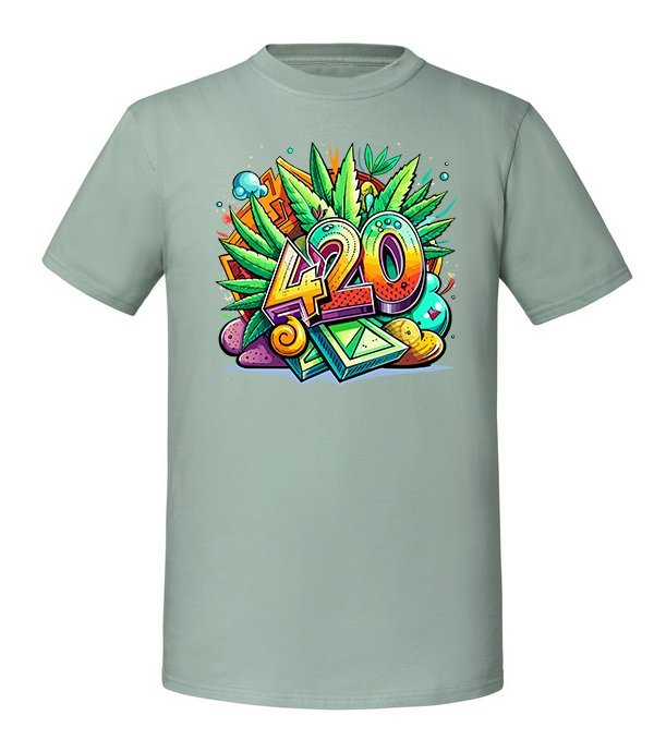 Męska koszulka z nadrukiem - 420 - Miętowy L