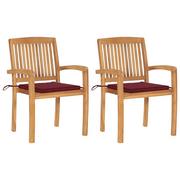 Fotele i krzesła ogrodowe - vidaXL Krzesła ogrodowe 2 szt. czerwone poduszki lite drewno tekowe 3063261 - miniaturka - grafika 1