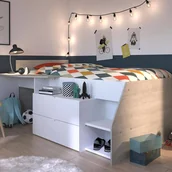 Łóżka dla dzieci i młodzieży - Łóżko Valky z biurkiem i 2 szufladami, białe i szare, meble do sypialni, 90x200/190 cm - miniaturka - grafika 1