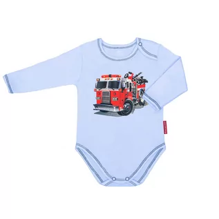 Body dla niemowląt - Body niemowlęce dla chłopca na długi rękaw niebieskie nadruk straż pożarna 86 - grafika 1