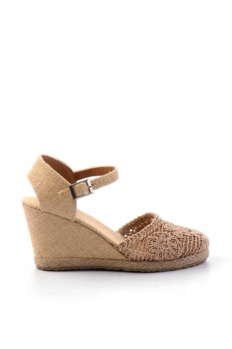 DAMSKIE ESPADRYLE NA KOTURNIE Z AŻUROWĄ CHOLEWKĄ BEŻOWE 38 5GA*