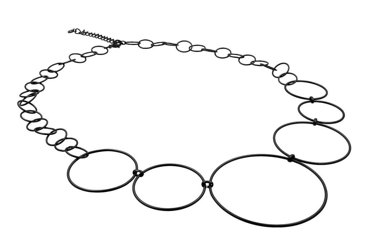 Czarny matowy, długi naszyjnik KOŁO ze stali szlachenej