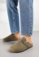 Klapki i japonki damskie - Zielone Klapki z Ozdobnym Paskiem i Klamrą Calevelis - miniaturka - grafika 1