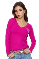 Koszulki i topy damskie - Koszulka damska z długim rękawem z prążkowanej wiskozy Eleonor amarantowa XL - miniaturka - grafika 1