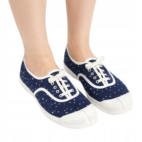 BENSIMON GRANATOWE TRAMPKI DAMSKIE W BIAŁE KROPKI 36 3DA