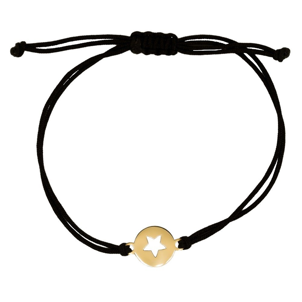 Bransoletka czarny sznurek gwiazda w złotym kole pr.585