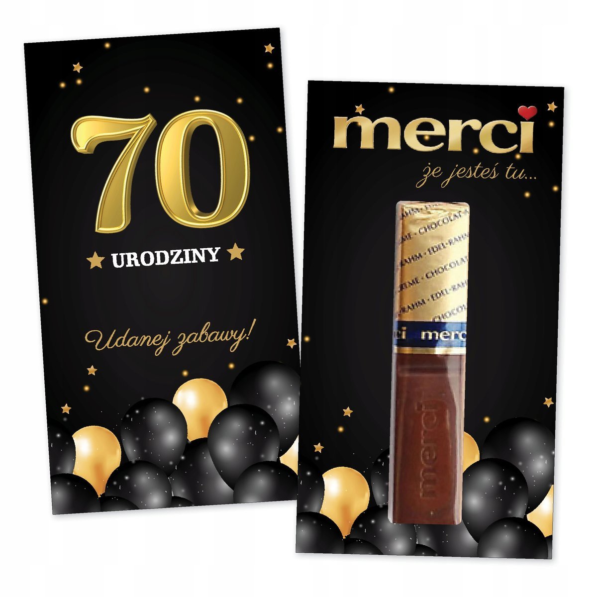 10x PODZIĘKOWANIA DLA GOŚCI merci NA 70 URODZINY 10 sztuk - Złote balony
