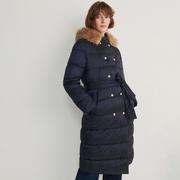 Płaszcze damskie - Reserved - Pikowany płaszcz z paskiem - Granatowy - miniaturka - grafika 1