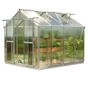 Szklarnie ogrodowe - GFP szklarnia SAPHIR 4 rama aluminiowa 259x259 cm - płytami poliwęglanowymi ok. 8 mm - z ramą fundamentową i aut. mechanizm otwierania okien - miniaturka - grafika 1