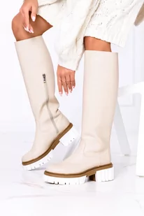 Beżowe kozaki na platformie POLSKA SKÓRA Casu 850-S-40 - Kozaki damskie - miniaturka - grafika 1