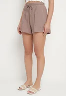 Spodenki damskie - Ciemnobeżowe Bawełniane Szorty z Ażurowym Wzorem Sefilla - miniaturka - grafika 1