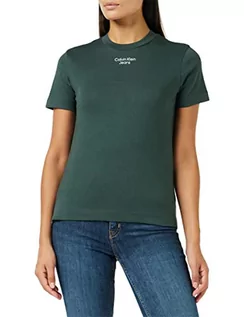 Koszulki i topy damskie - Calvin Klein Damska koszulka z dzianiny z logo na stos nowoczesna prosta koszulka S/S, Ciemne wodorosty, XS - grafika 1