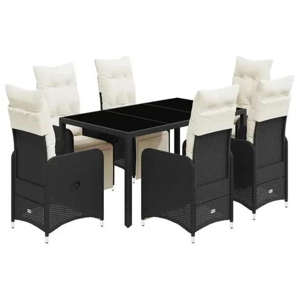 Zestaw Bistro Ogrodowy z Rattanu PE, Stół 150x90x75 cm, 6 Krzeseł, Czarn