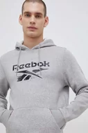 Bluzy męskie - Reebok bluza męska kolor szary z kapturem wzorzysta - miniaturka - grafika 1