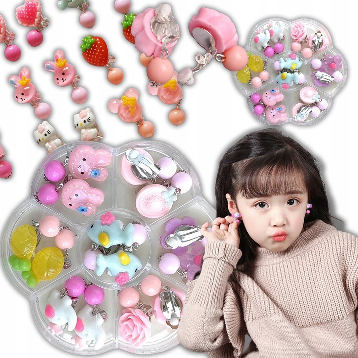 Kolczyki Dla Dzieci Dziewczynek Klipsy Na Uszy Bez Dziurek Zestaw 7 Par