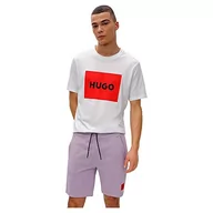 Koszulki męskie - HUGO Męski t-shirt Dulive222 z bawełny z czerwoną etykietą z logo, White100, M - miniaturka - grafika 1