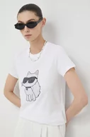 Koszulki sportowe damskie - Karl Lagerfeld t-shirt bawełniany kolor biały - miniaturka - grafika 1