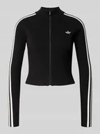 Swetry damskie - Kurtka z dzianiny o kroju slim fit z wyhaftowanym logo - miniaturka - grafika 1